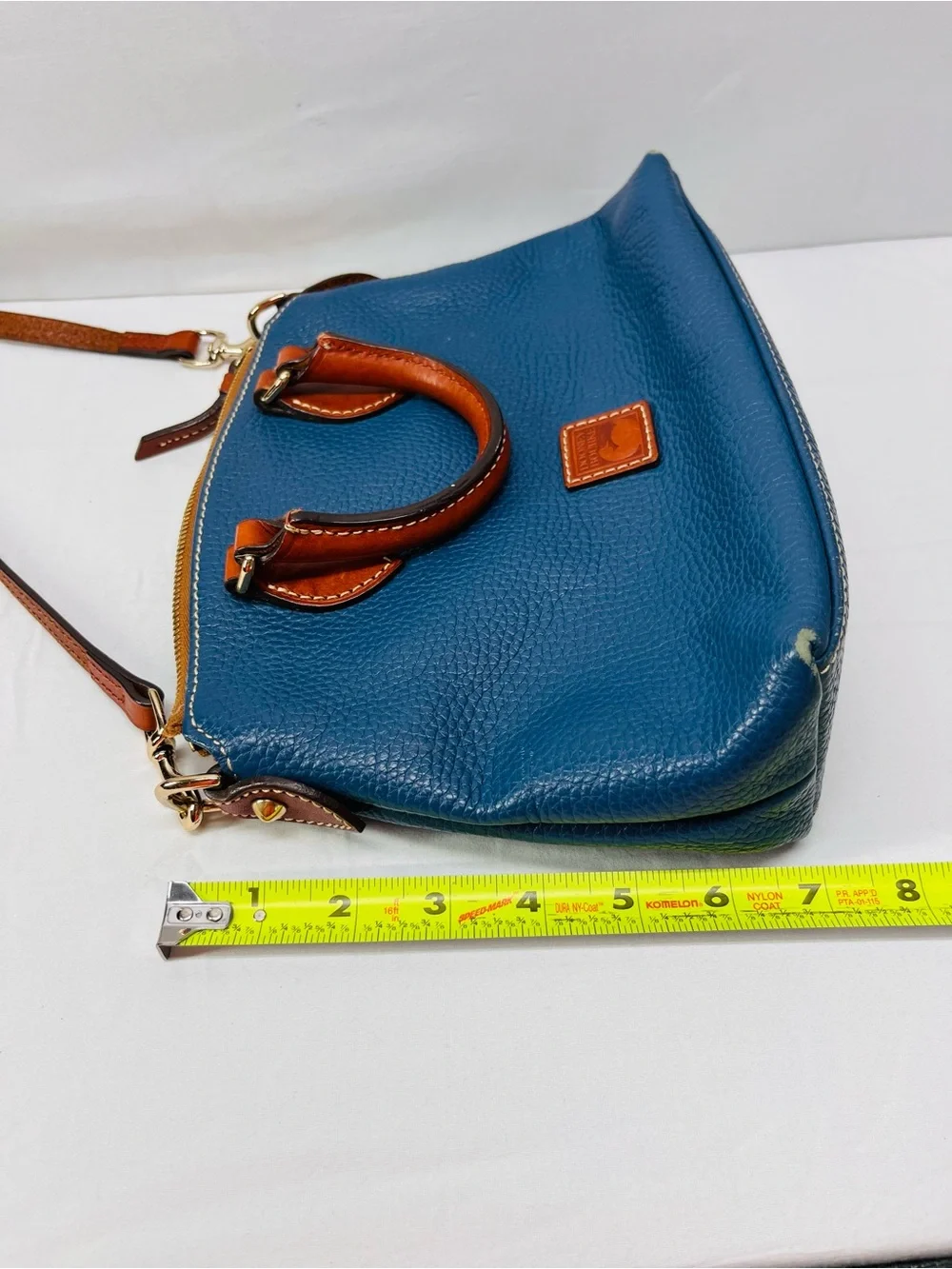 Dooney & Bourke Teal Pebbled Leather Satchel Crossbody with Brown Trim